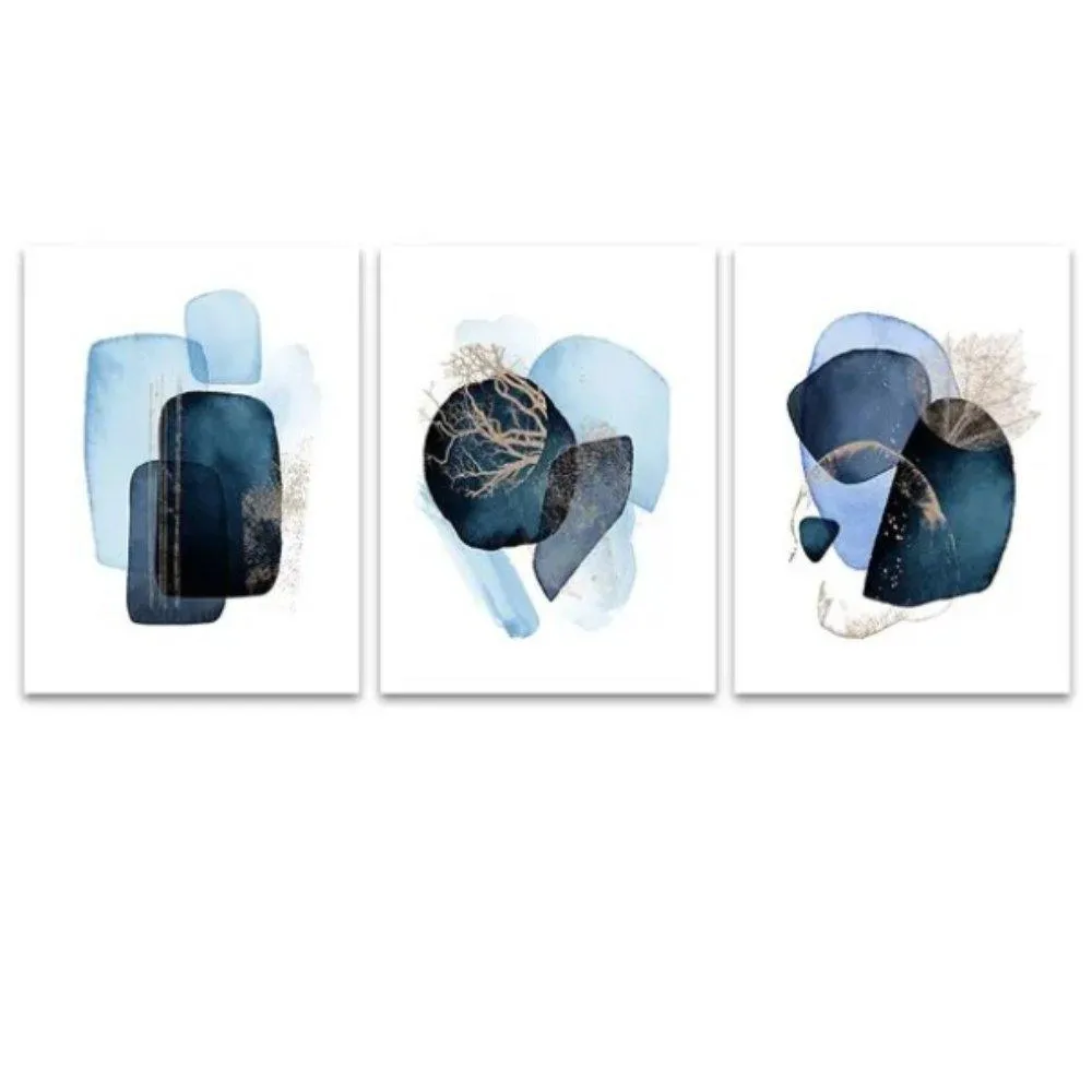 3 Piece Gorgeous Blue Abstract Framed Canvas Wall Art