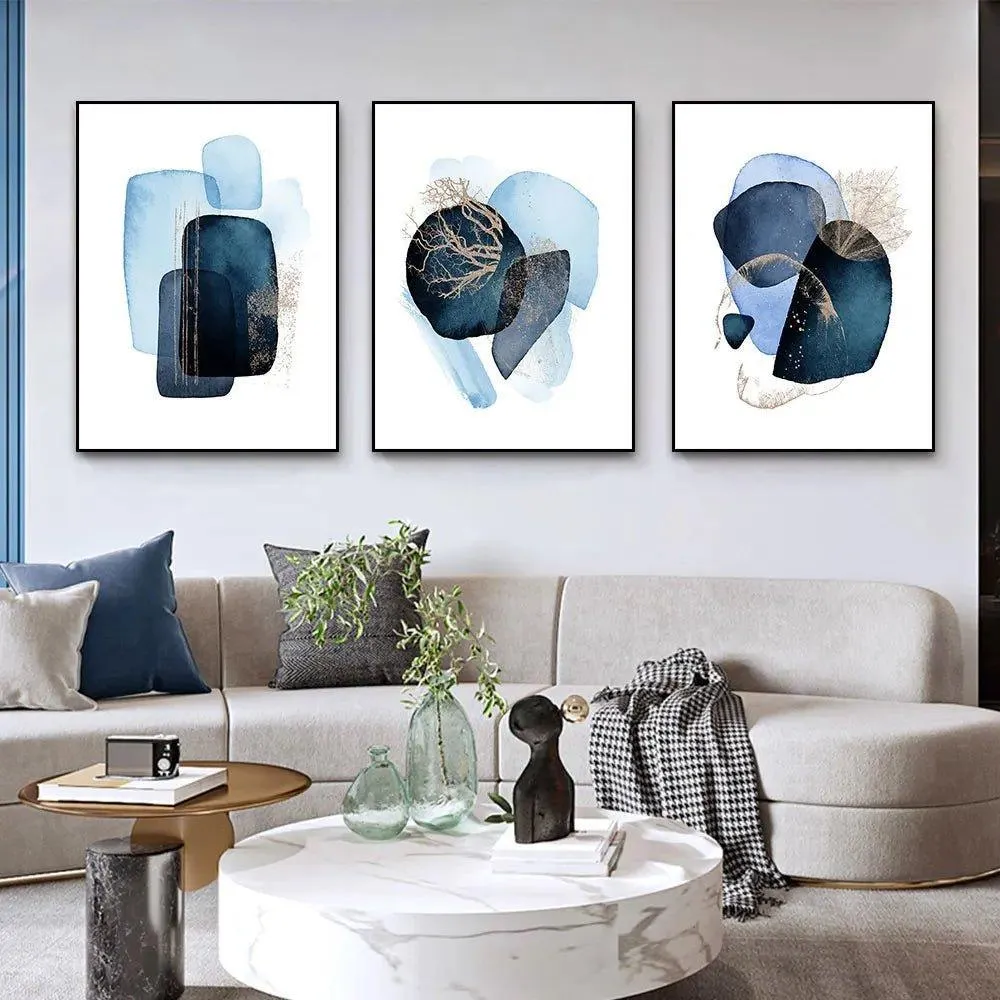 3 Piece Gorgeous Blue Abstract Framed Canvas Wall Art
