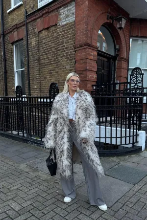 A Sight To See Faux Fur Trench - White/combo