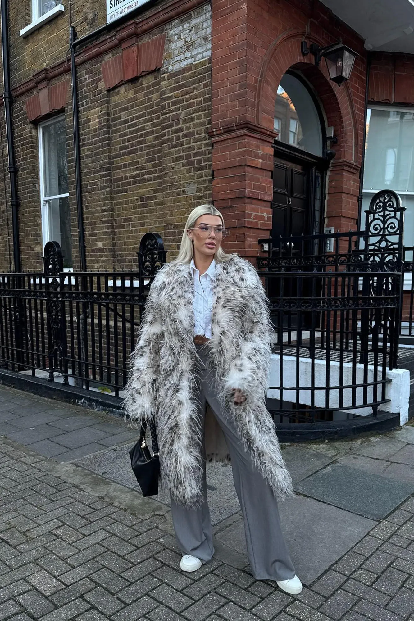 A Sight To See Faux Fur Trench - White/combo