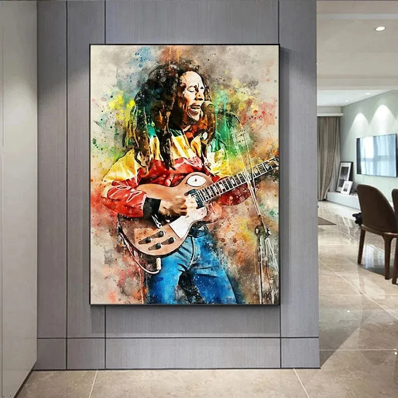 Abstract Bob Marley Art: Canvas Painting Prints Artwork Reggae Music Legend