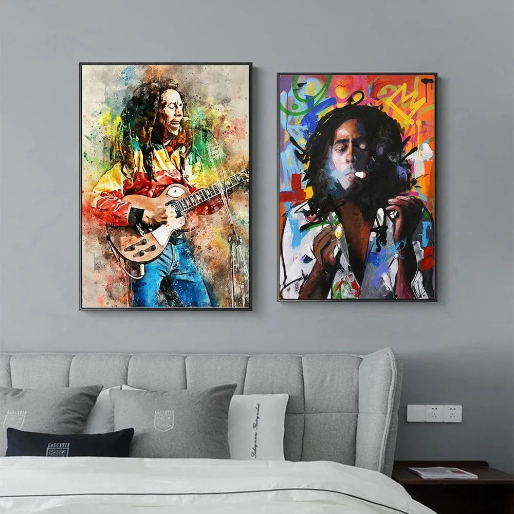 Abstract Bob Marley Art: Canvas Painting Prints Artwork Reggae Music Legend
