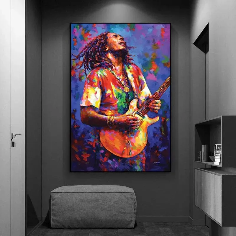 Abstract Bob Marley Art: Canvas Painting Prints Artwork Reggae Music Legend