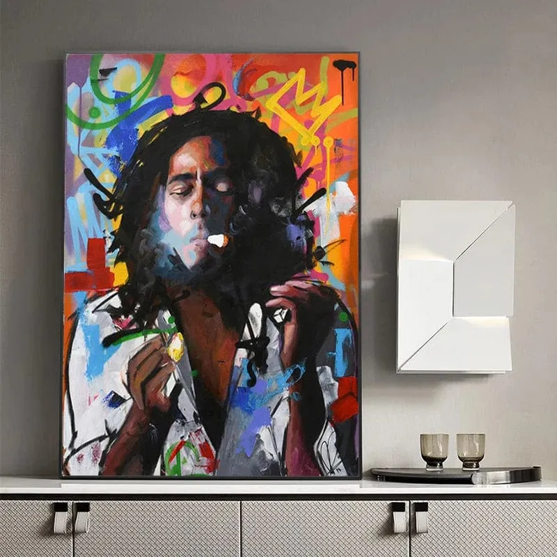 Abstract Bob Marley Art: Canvas Painting Prints Artwork Reggae Music Legend