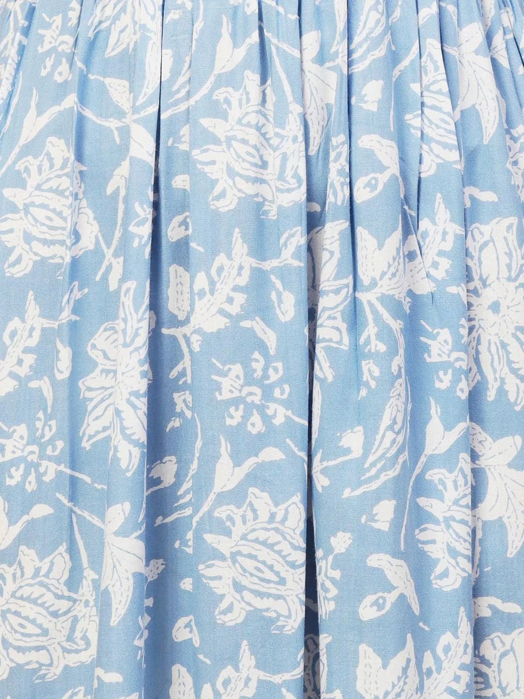 Abstract Floral Printed A-Line Fit & Flare Midi Dress with Belt - Blue