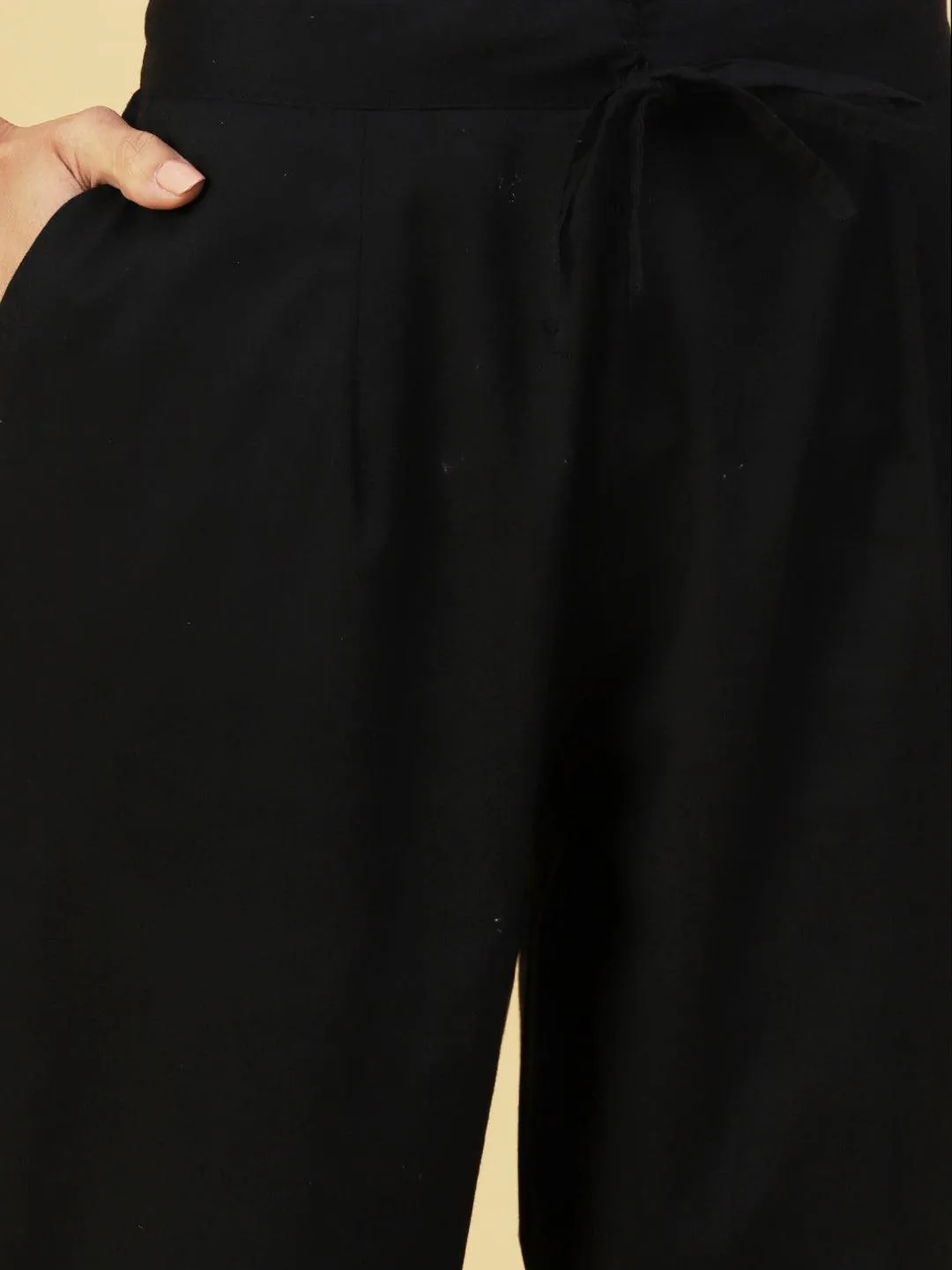Abstract Floral Printed Straight Fit Kurta with Pant & Dupatta - Black