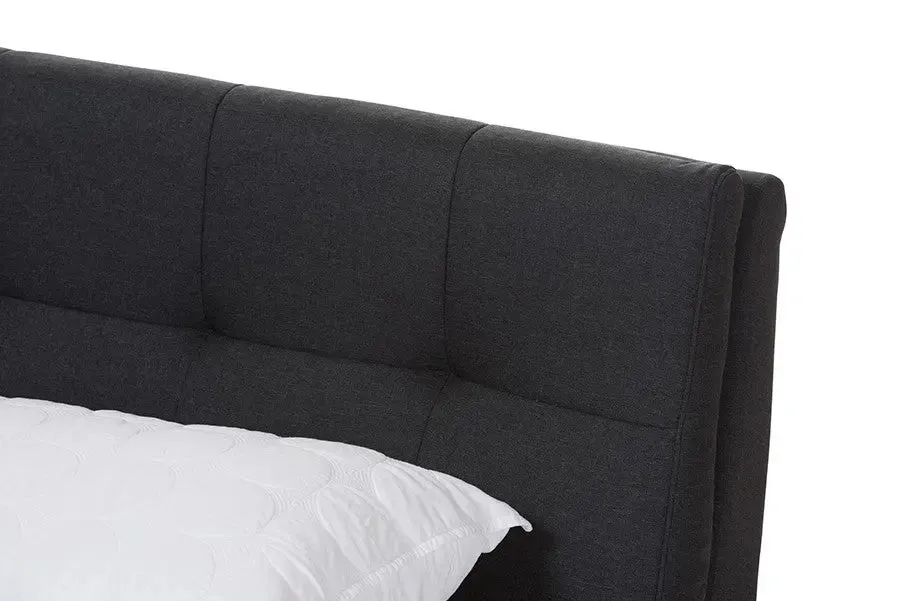 Adelia Charcoal Grey Whitewash Platform Bed w/Grid Tufted Headboard (Queen)