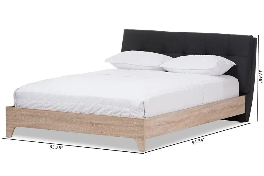 Adelia Charcoal Grey Whitewash Platform Bed w/Grid Tufted Headboard (Queen)