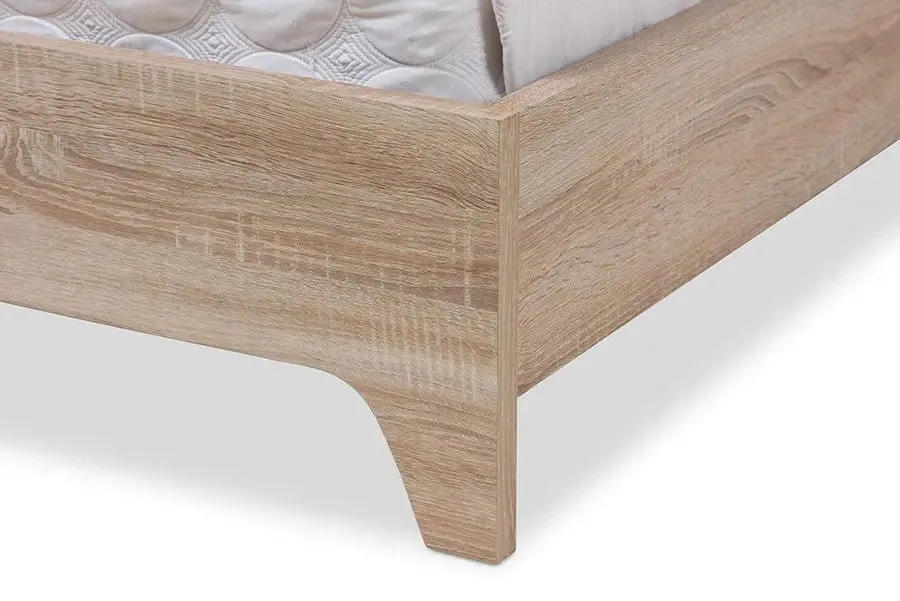 Adelia Light Beige Whitewash Platform Bed w/Grid Tufted Headboard (Queen)