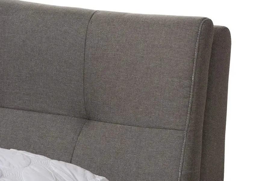 Adelia Light Grey Whitewash Platform Bed w/Grid Tufted Headboard (Full)