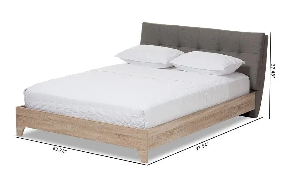 Adelia Light Grey Whitewash Platform Bed w/Grid Tufted Headboard (Full)