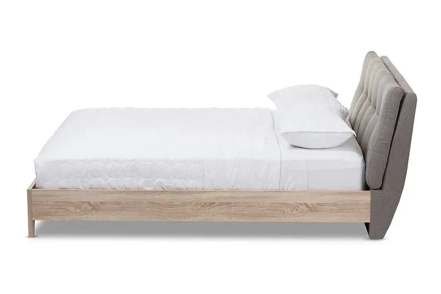 Adelia Light Grey Whitewash Platform Bed w/Grid Tufted Headboard (Full)