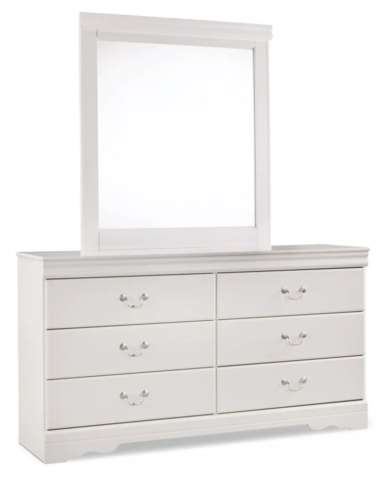 Anarasia Queen Sleigh Headboard Bed with Mirrored Dresser, Chest and 2 Nightstands