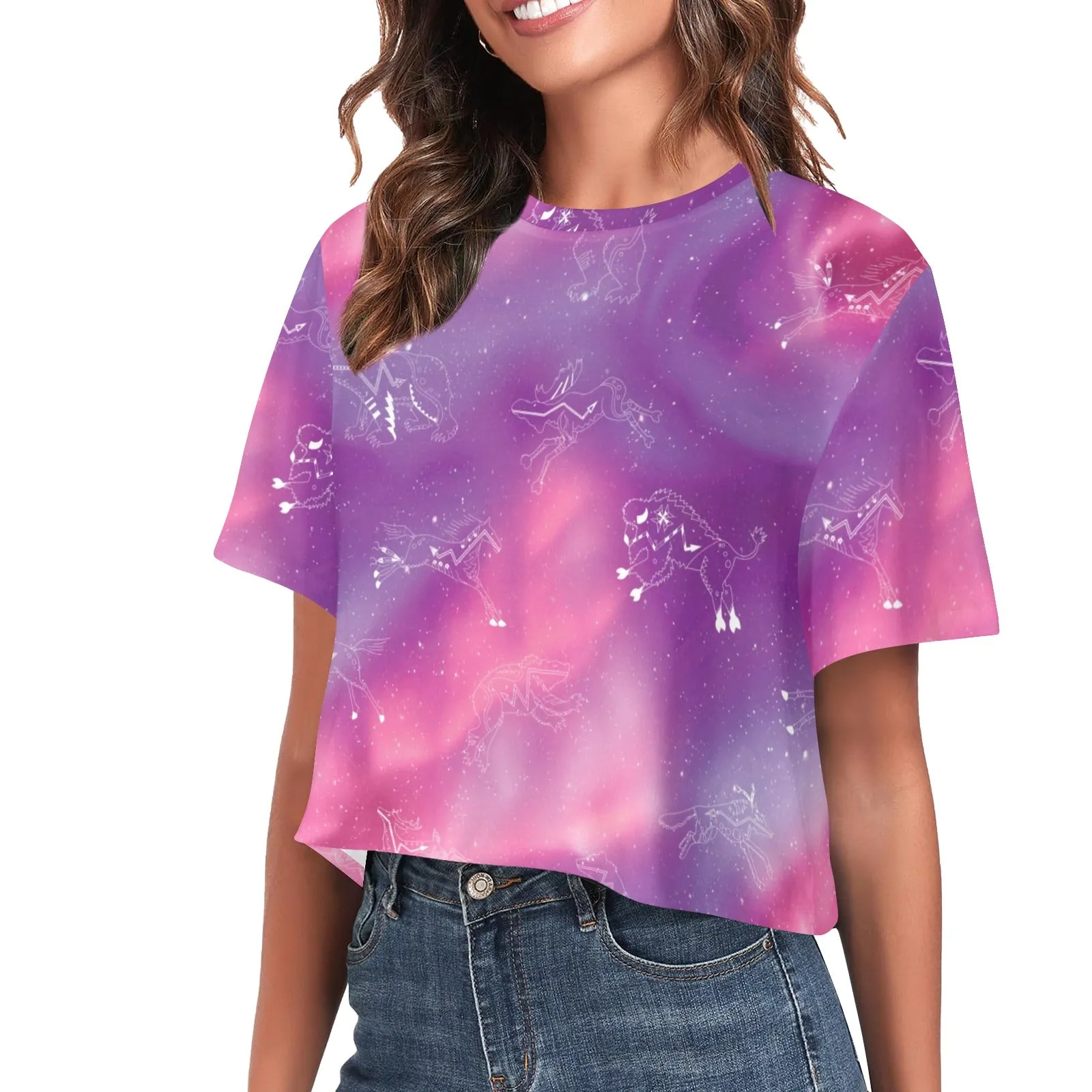 Animal Ancestors 7 Aurora Gases Pink and Purple Women's Cropped T-shirt