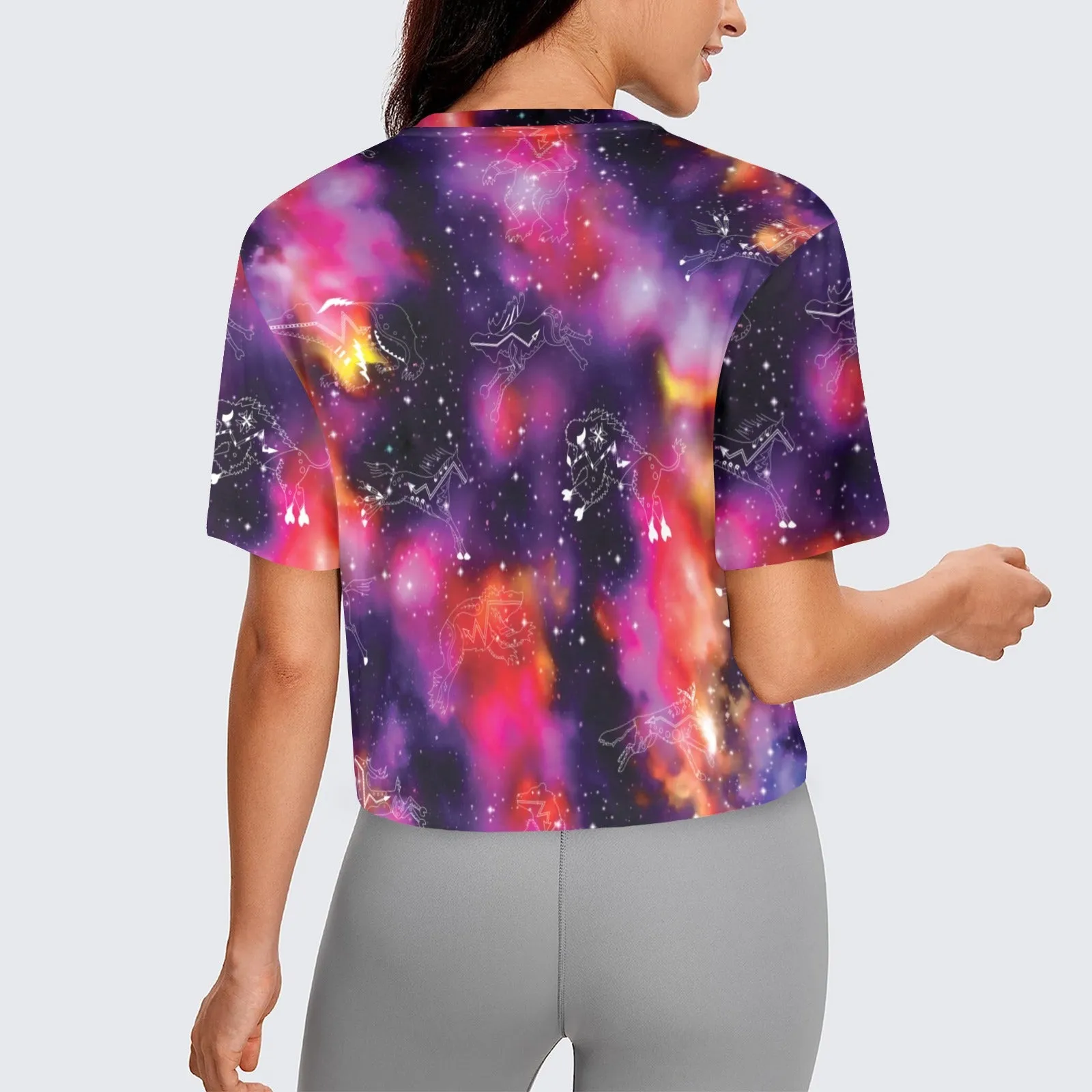 Animal Ancestors 9 Cosmic Swirl Purple and Red Women's Cropped T-shirt