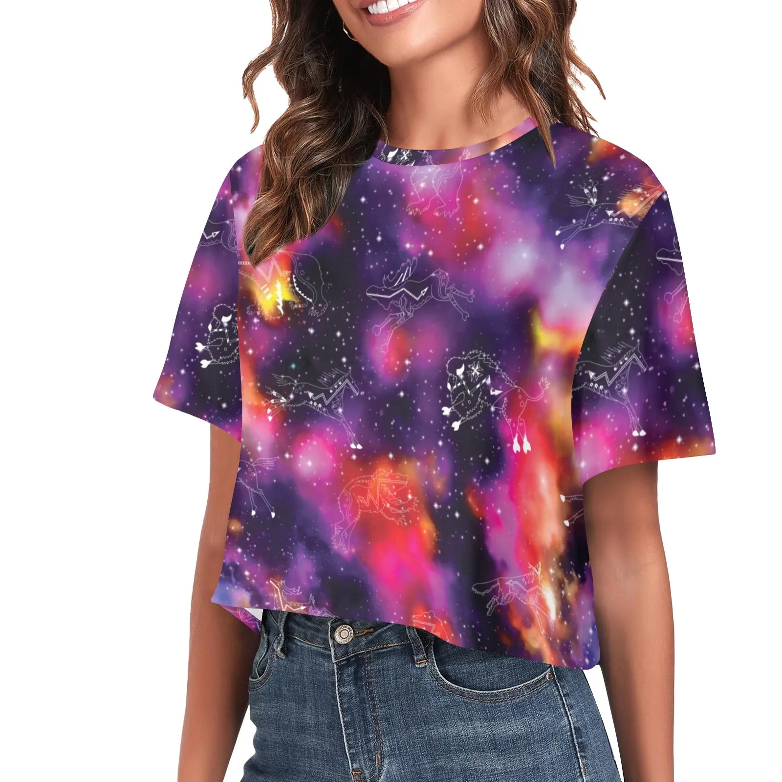 Animal Ancestors 9 Cosmic Swirl Purple and Red Women's Cropped T-shirt