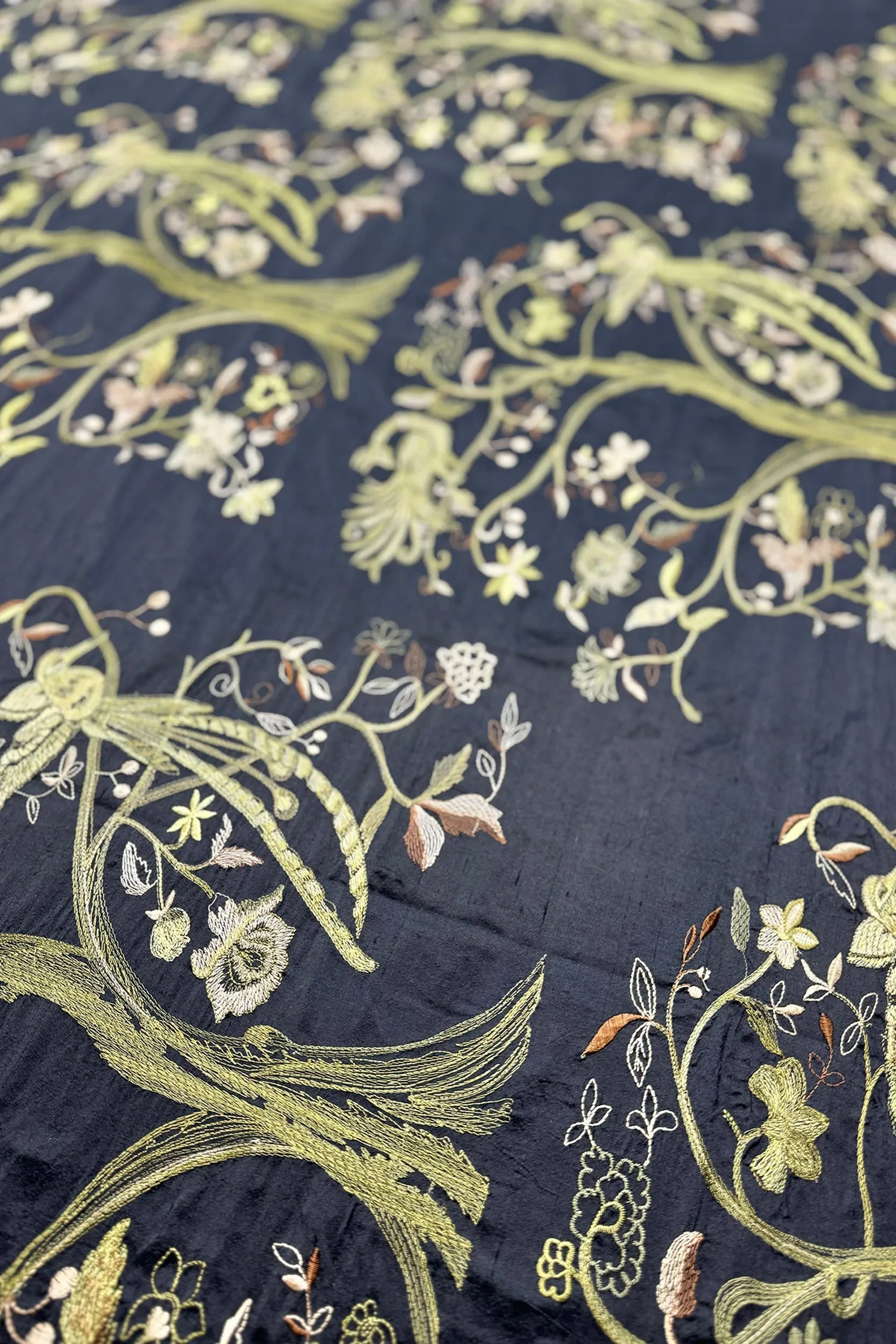 Black/Multicolor Embroidered Dupioni Silk MED-358/4
