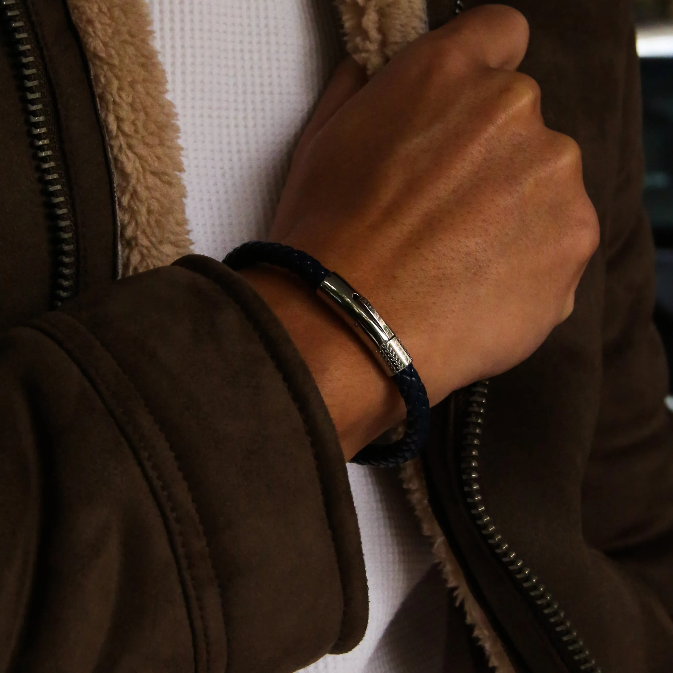 Blue Leather Bracelet