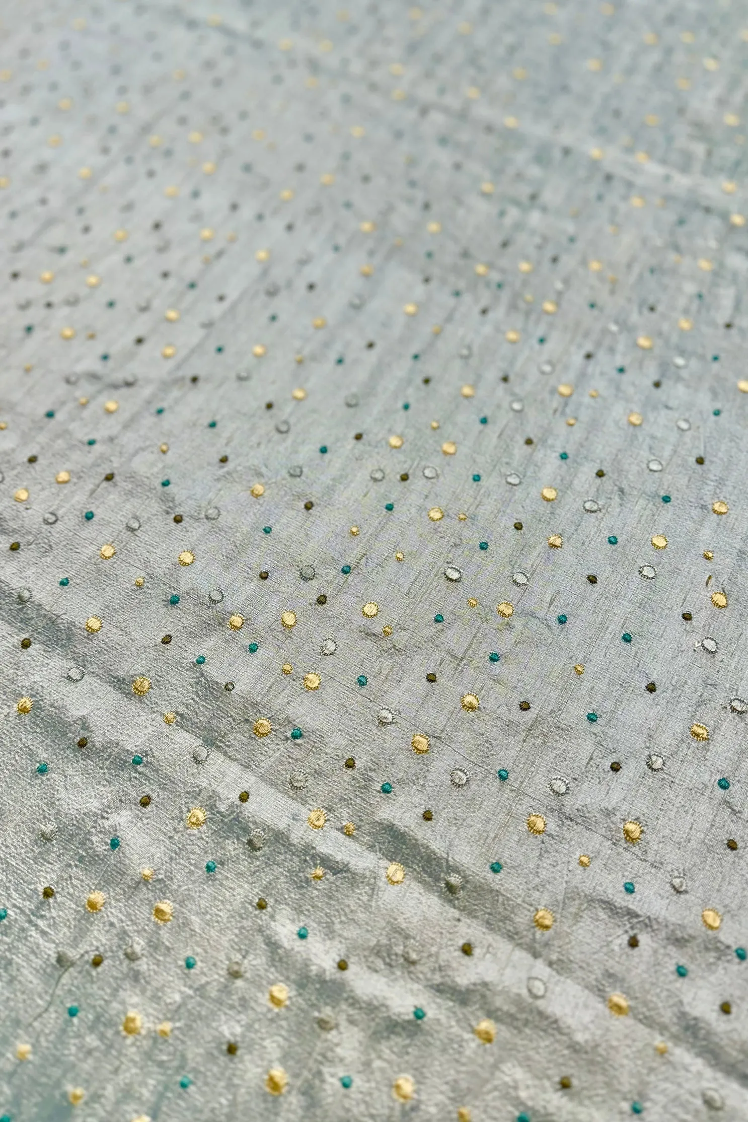 Blue/Multicolor Embroidered Dupioni Silk