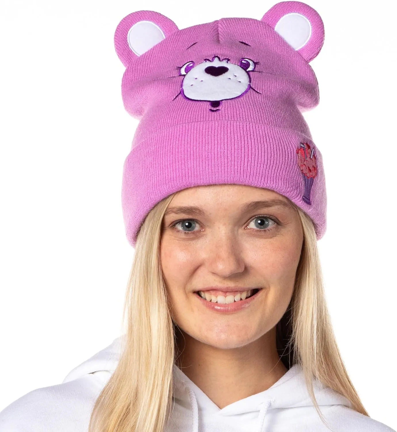 Care Bears Embroidered Face Belly Badges 3D Ears Cuff Knit Adult Beanie