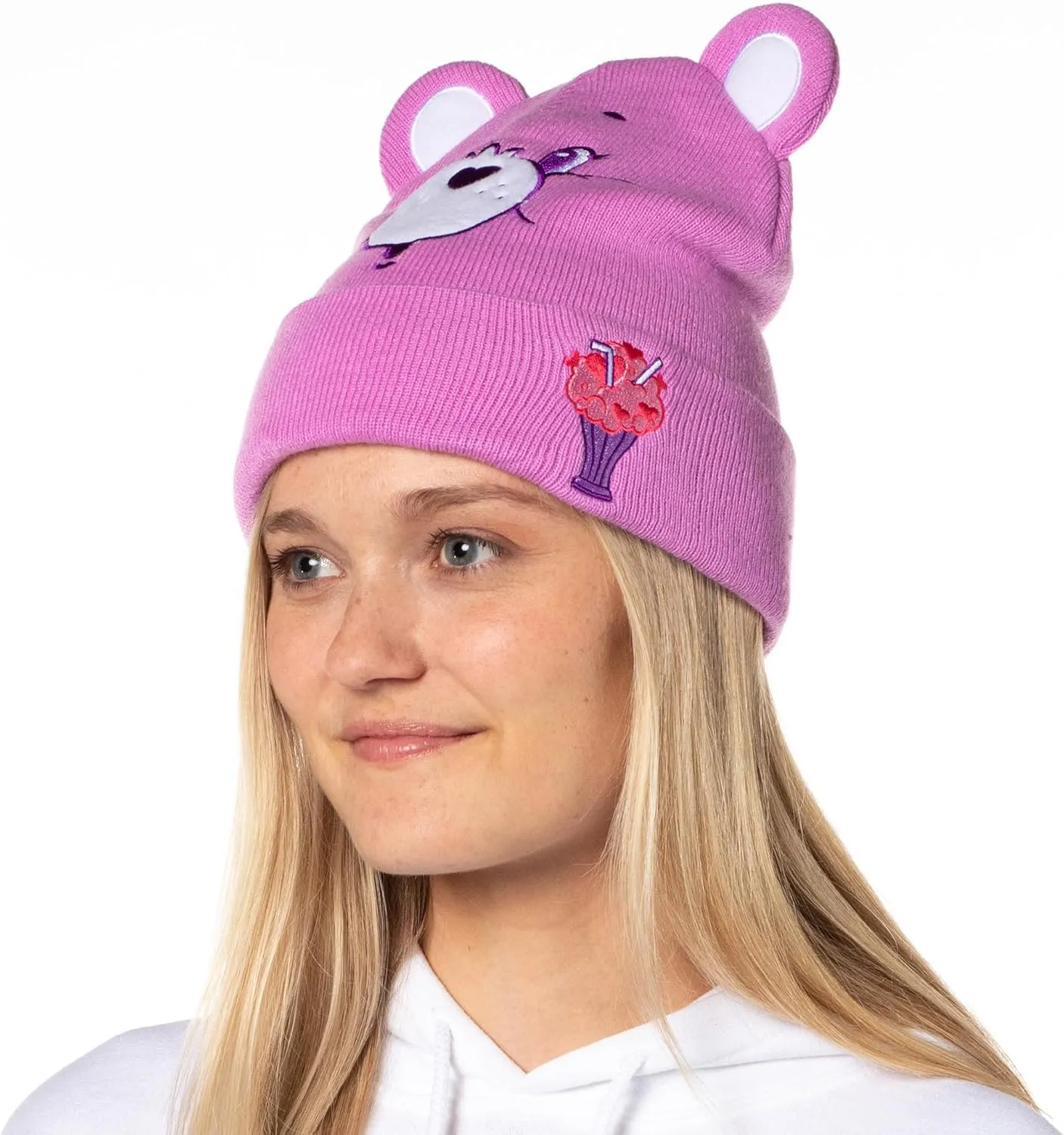 Care Bears Embroidered Face Belly Badges 3D Ears Cuff Knit Adult Beanie