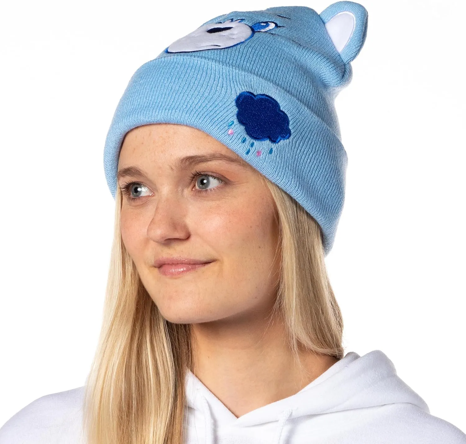 Care Bears Embroidered Face Belly Badges 3D Ears Cuff Knit Adult Beanie