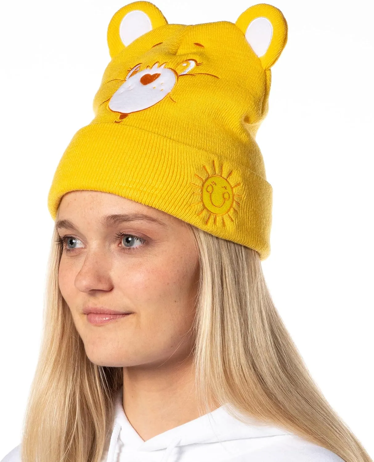 Care Bears Embroidered Face Belly Badges 3D Ears Cuff Knit Adult Beanie