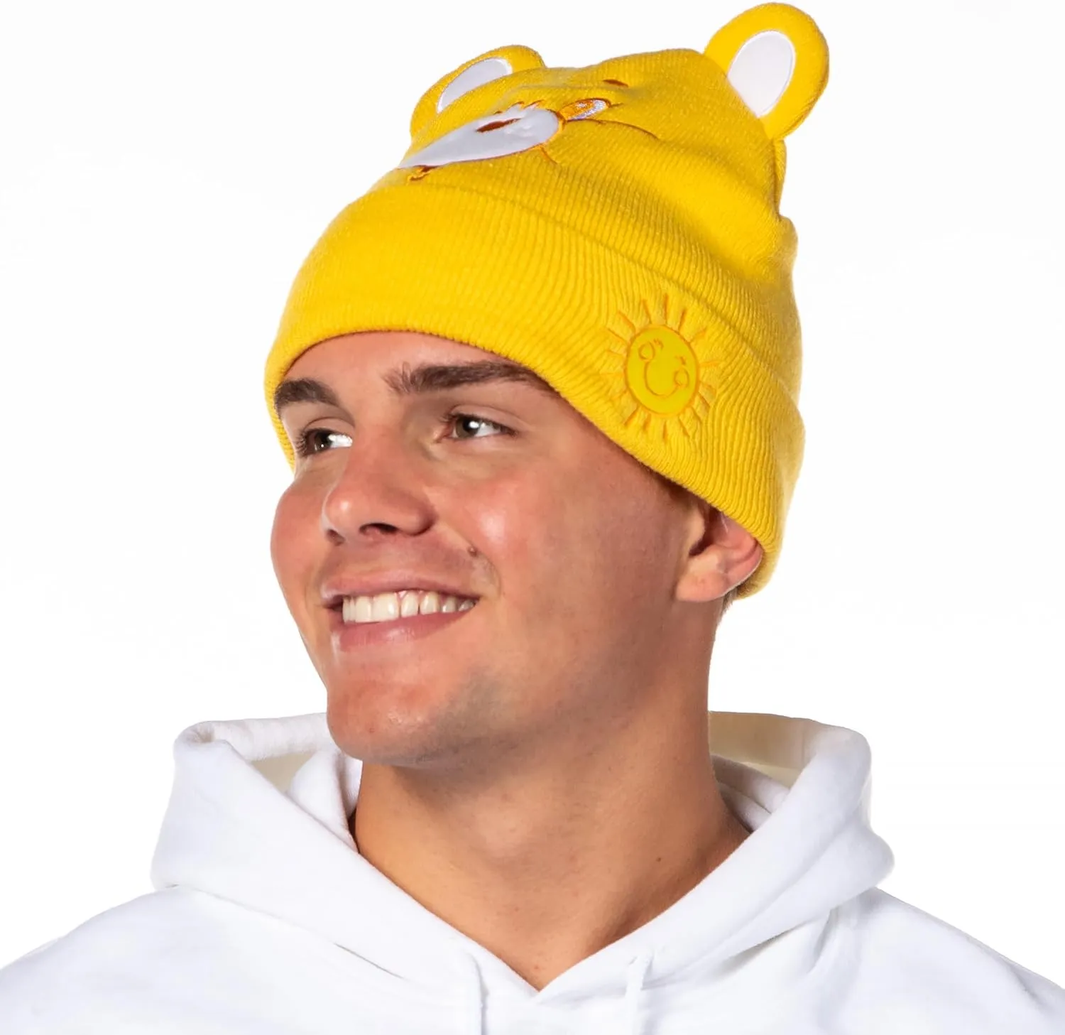 Care Bears Embroidered Face Belly Badges 3D Ears Cuff Knit Adult Beanie
