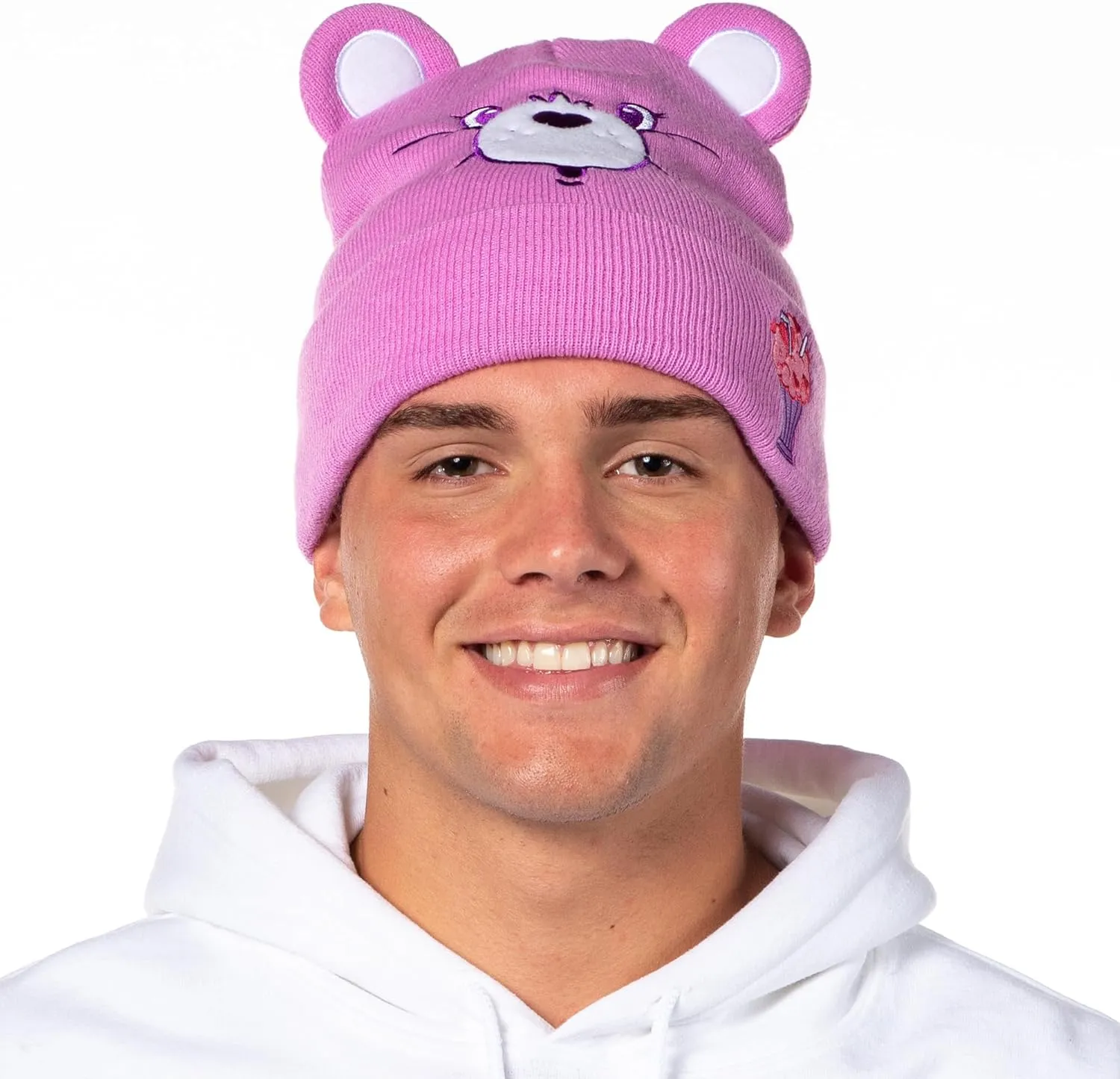 Care Bears Embroidered Face Belly Badges 3D Ears Cuff Knit Adult Beanie