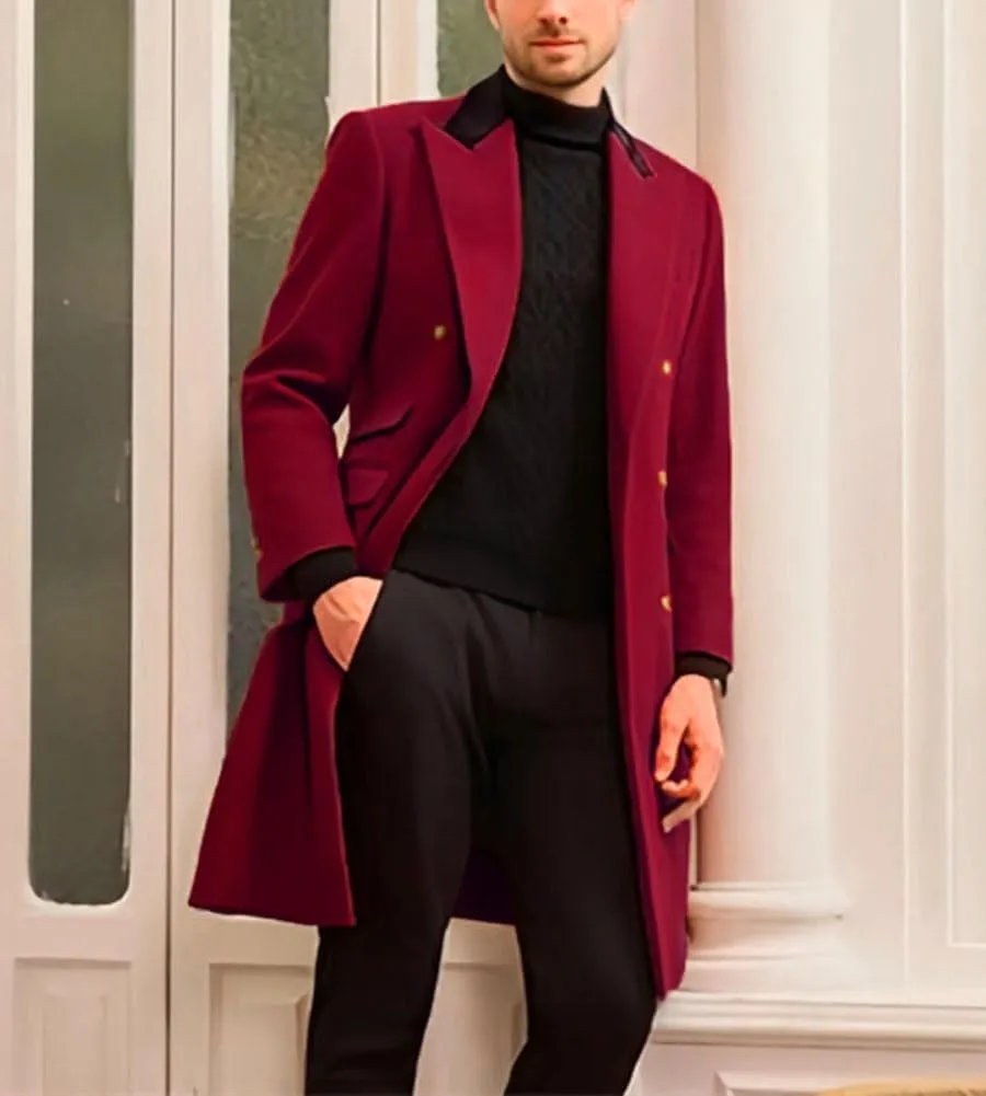 chouyatou Men's Winter Contrast Lapel Collar Wool Coat Double Breasted Wool Blend Trench Pea Coat Overcoat