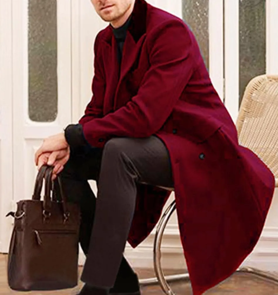chouyatou Men's Winter Contrast Lapel Collar Wool Coat Double Breasted Wool Blend Trench Pea Coat Overcoat