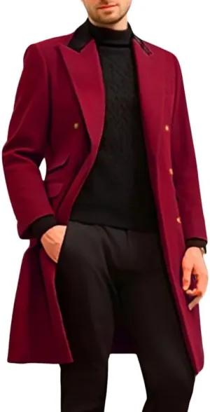 chouyatou Men's Winter Contrast Lapel Collar Wool Coat Double Breasted Wool Blend Trench Pea Coat Overcoat
