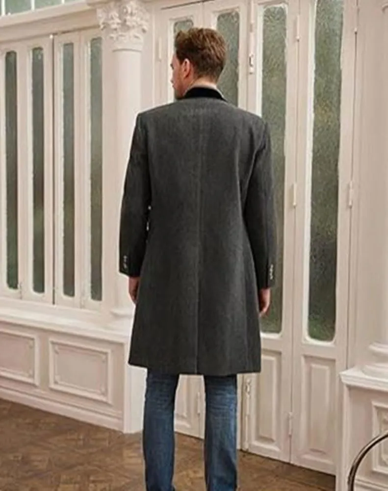 chouyatou Men's Winter Contrast Lapel Collar Wool Coat Double Breasted Wool Blend Trench Pea Coat Overcoat