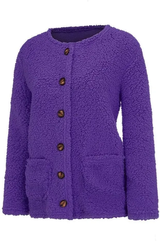 Chunky Open Front Cardigan for Women Fluffy Button Up Sweater Coat Winter Shaggy, Womens Fuzzy Popcorn Outwear