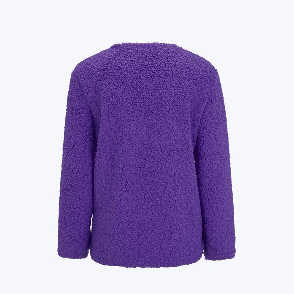 Chunky Open Front Cardigan for Women Fluffy Button Up Sweater Coat Winter Shaggy, Womens Fuzzy Popcorn Outwear