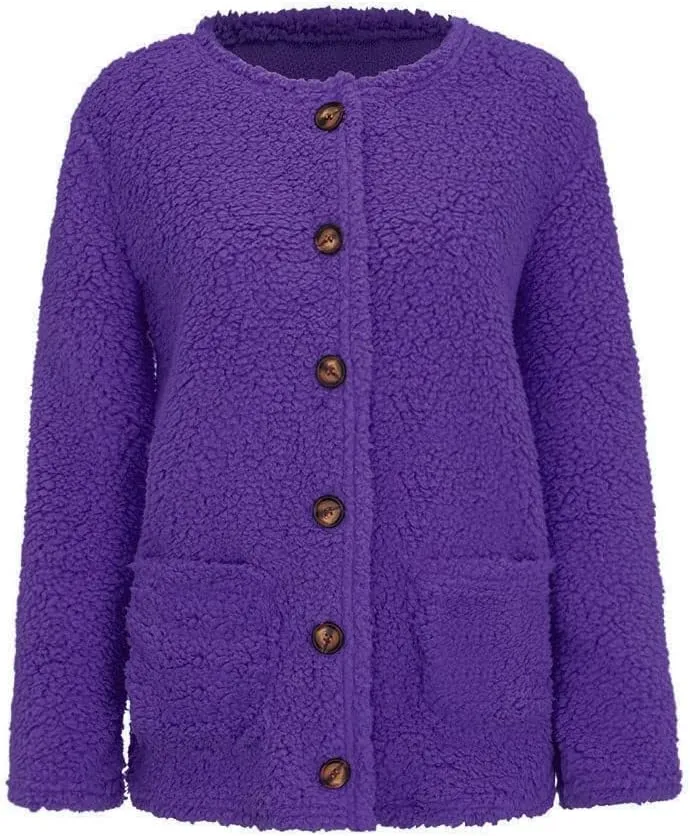 Chunky Open Front Cardigan for Women Fluffy Button Up Sweater Coat Winter Shaggy, Womens Fuzzy Popcorn Outwear