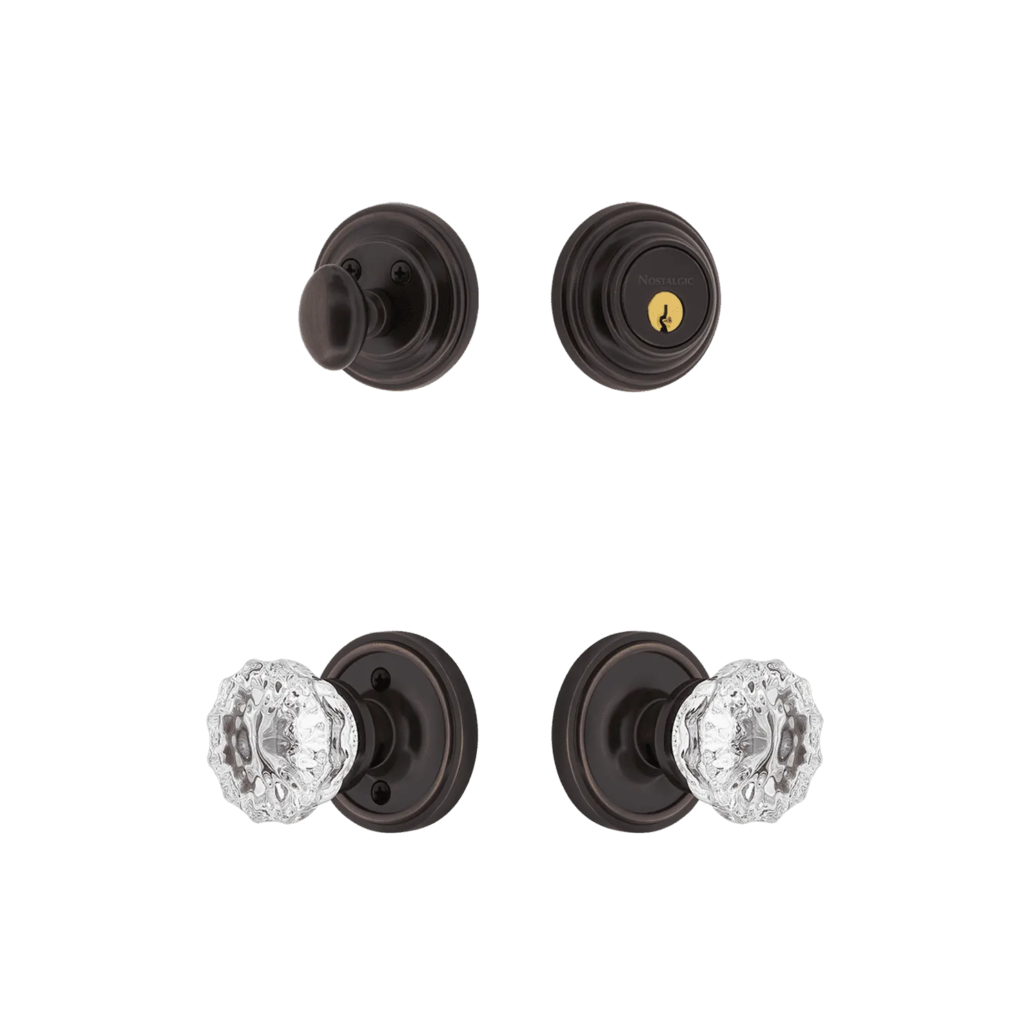 Classic Rosette Entry Set with Crystal Knob in Timeless Bronze