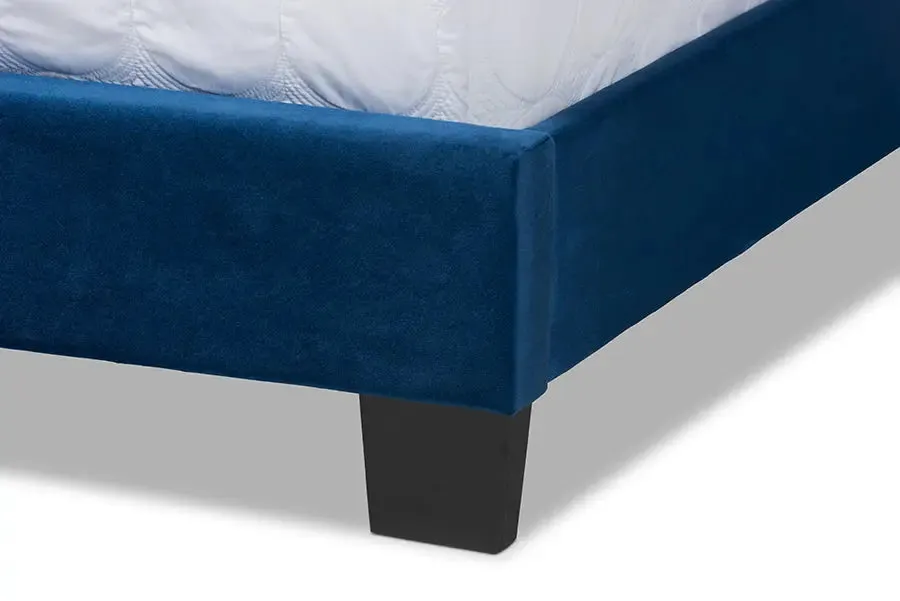 Claudia Navy Blue Velvet Fabric Panel Bed w/Channel Tufted Headboard (King)