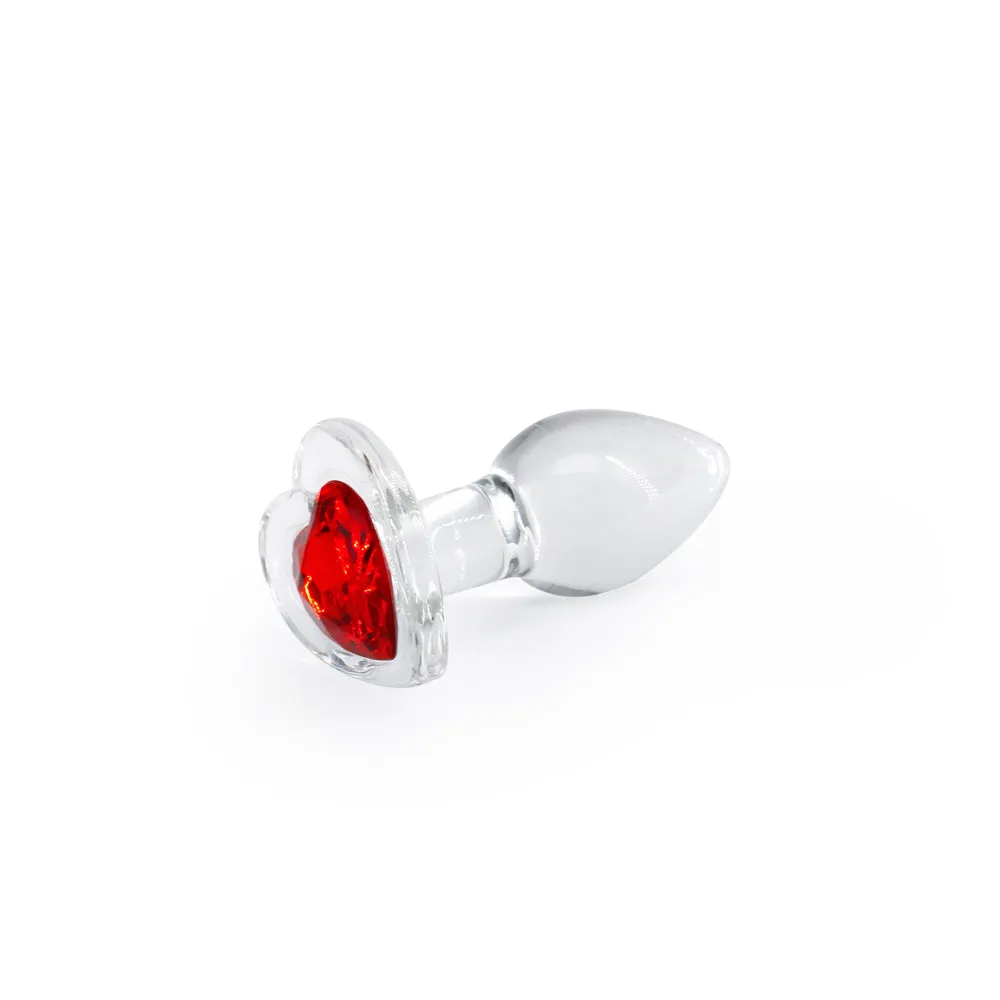 Crystal Desires Glass Heart Gem Butt Plug Small - Red