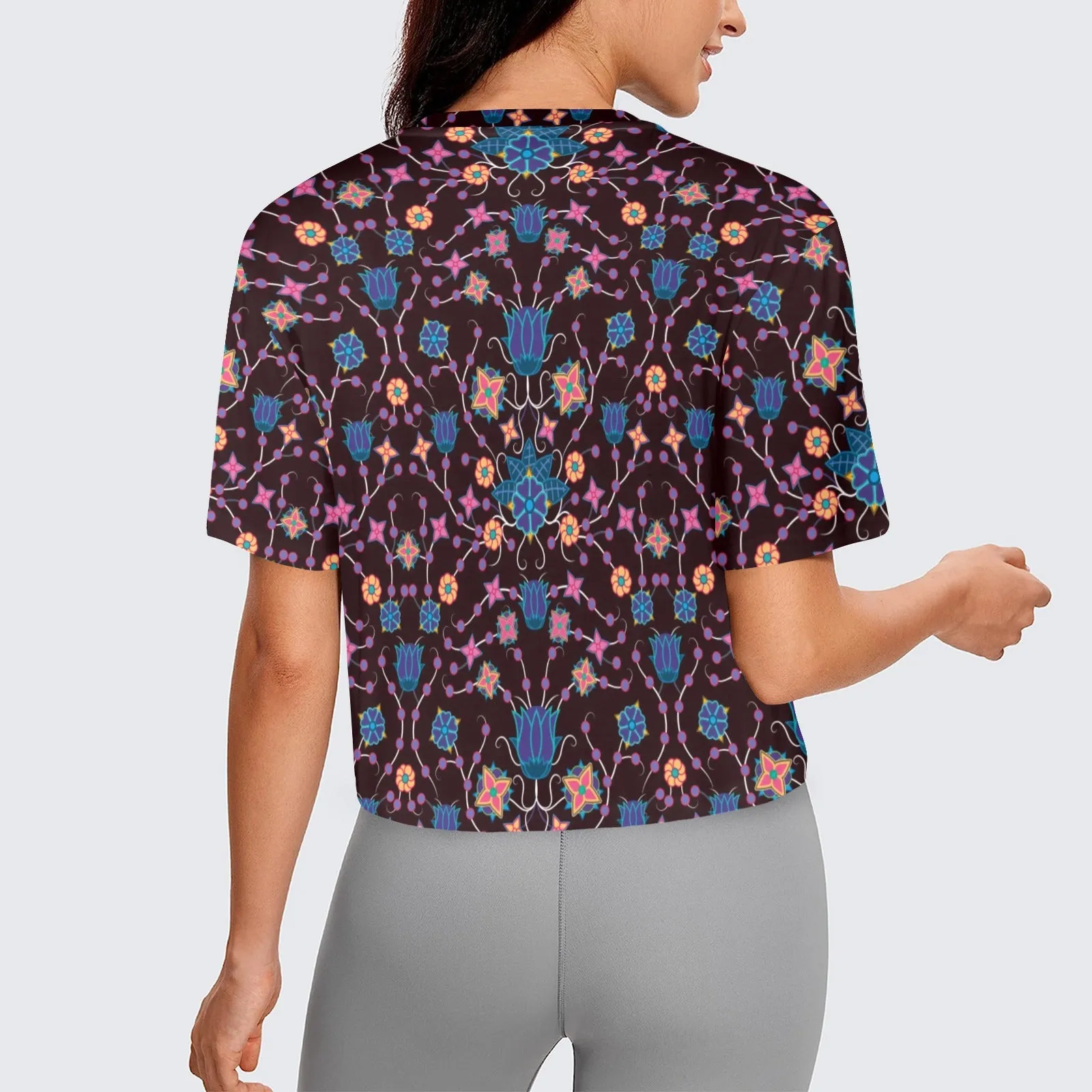 Floral Damask Purple Women's Cropped T-shirt