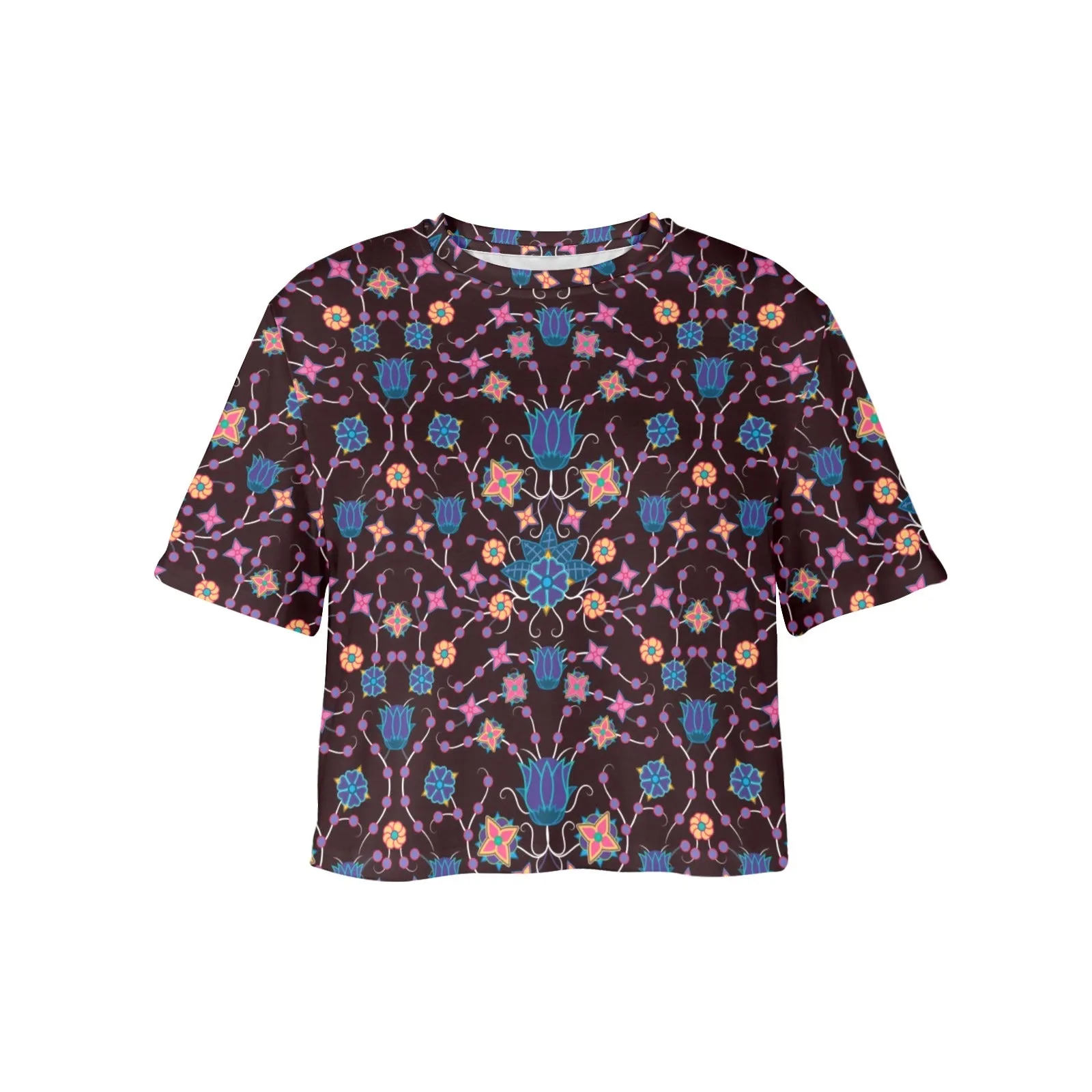 Floral Damask Purple Women's Cropped T-shirt