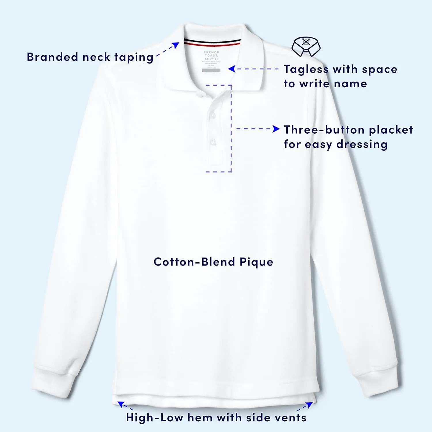 French Toast Men's Long Sleeve Cotton Blend Pique Polo Shirt