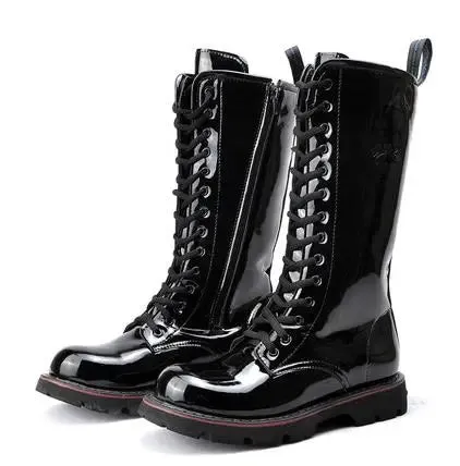 Funki Buys | Boots | Men's Knee High Patent Leather Laced Boot