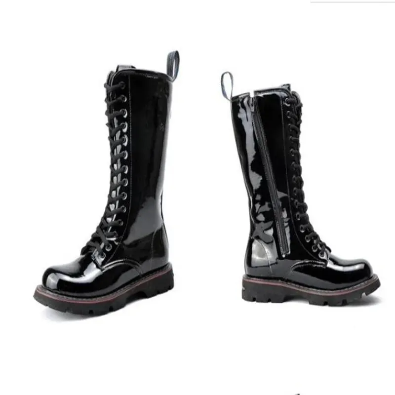Funki Buys | Boots | Men's Knee High Patent Leather Laced Boot
