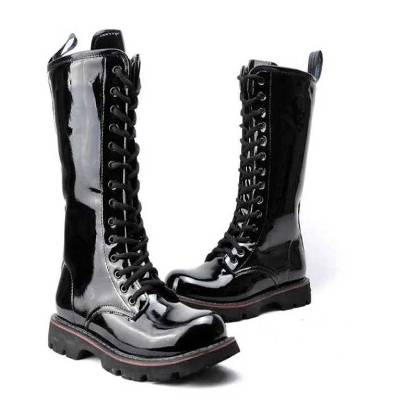 Funki Buys | Boots | Men's Knee High Patent Leather Laced Boot
