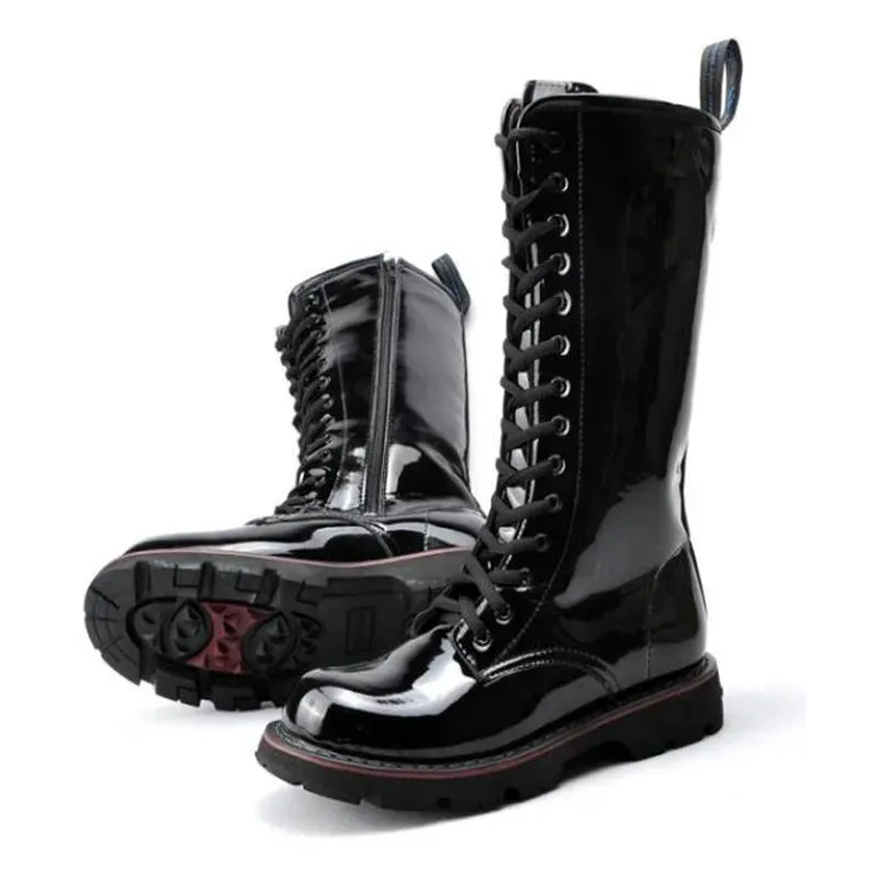 Funki Buys | Boots | Men's Knee High Patent Leather Laced Boot