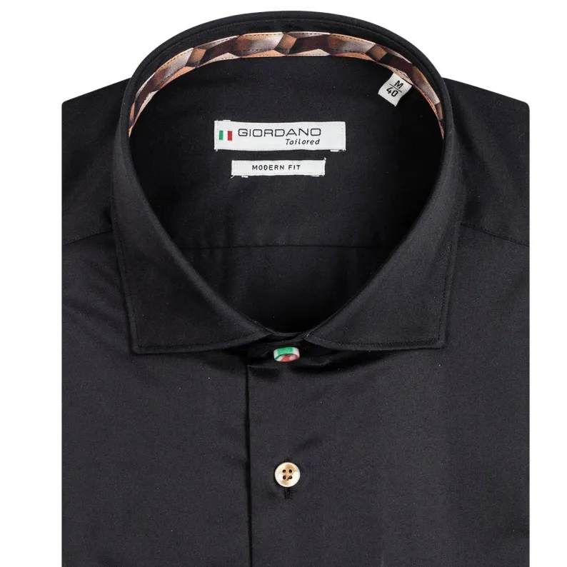Giordano Fine Twill Cotton Modern Fit Semi Cutaway Shirt Black 327896
