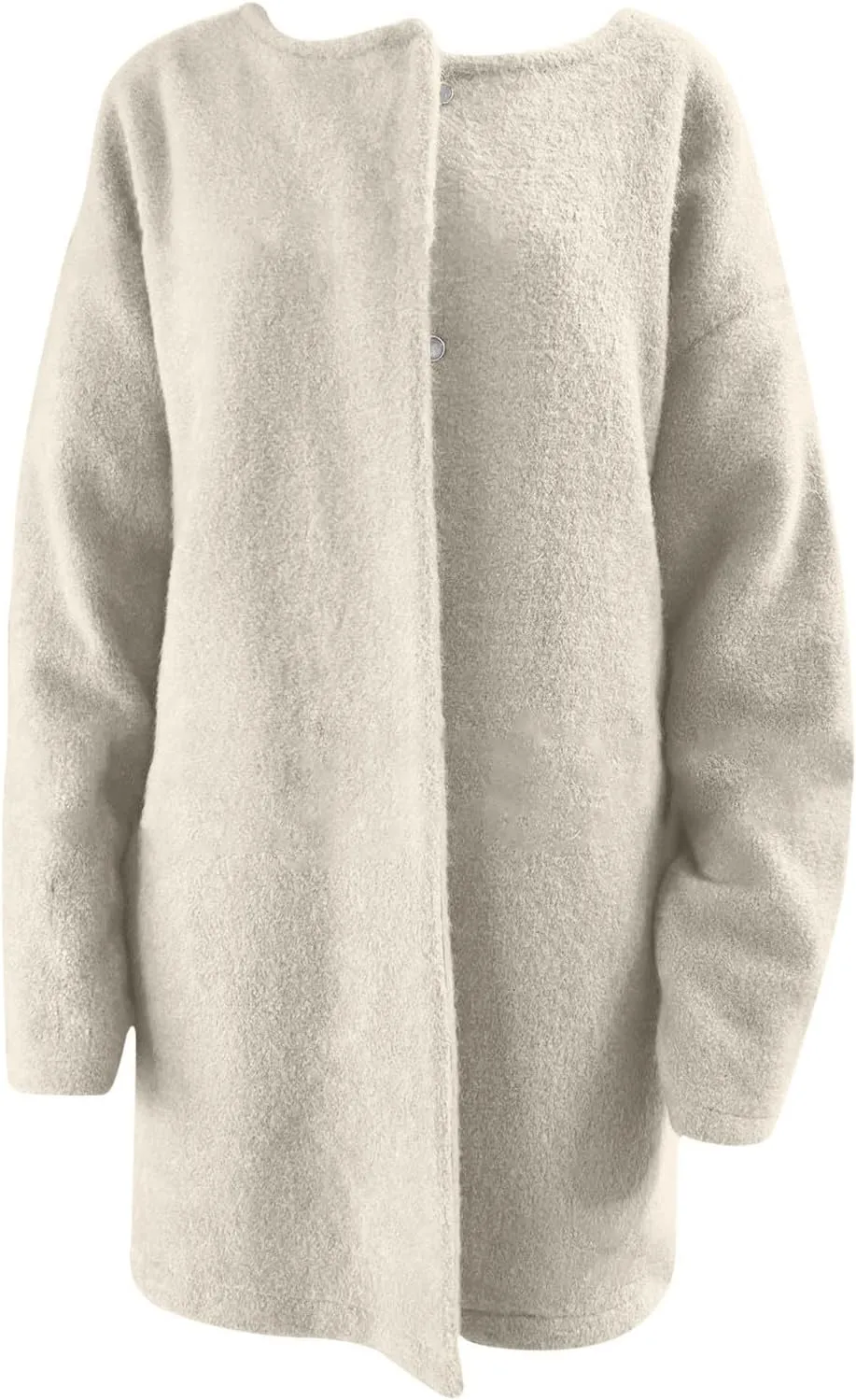 HGps8w Business Casual Wool Blend Pea Coats for Women Elegant Collarless Trench Coat Open Front Winter Overcoat Outerwear