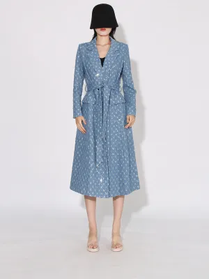 High Street Patchwork Sashes Long Sleeve Denim Trench Coat