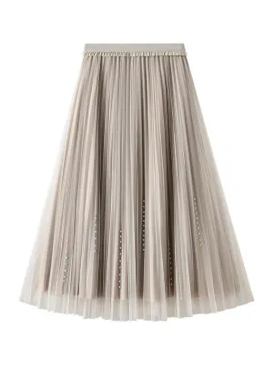 High Waist and Slim Beaded Gauze Skirt